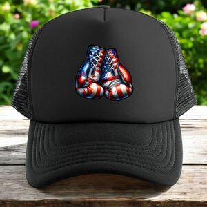 Boxing glove trucker hat mens O/S black snapback American flag fighting